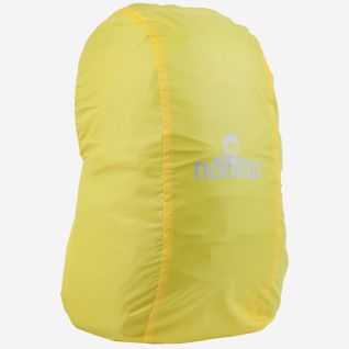 Yellow NOMAD rain cover for backpack with a visible logo on the front.