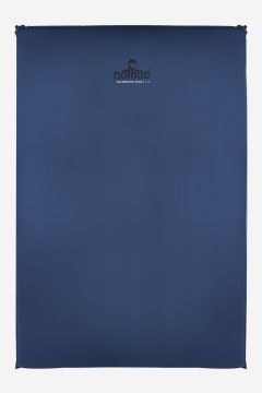 NOMAD Allround Duo 5.0 sleeping mat in dark denim with repair kit including patches, strap, and glue tube