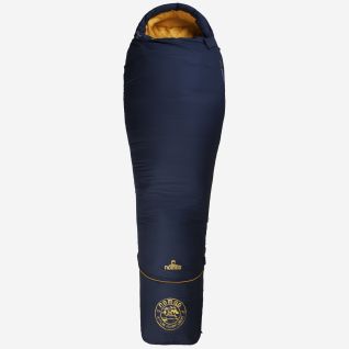 NOMAD Inca Junior mummy sleeping bag in dark blue with yellow interior, suitable for children