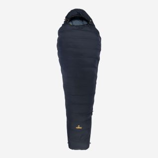 NOMAD Inca Pro 850 mummy slaapzak in donkerblauw met capuchon en logo zichtbaar aan de onderzijde