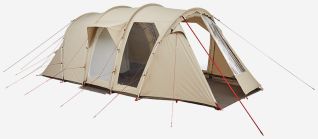 NOMAD Dogon 4 plus 2 family tent in beige twill with a spacious awning and large windows for six people