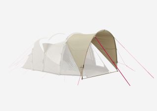 NOMAD Dogon 3 Air Porch Twill tent met zijaanzicht en afmetingen voor drie personen en extra voortentruimte