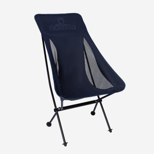 NOMAD Sarek Premium Comfort camping chair in dark blue with breathable mesh panels and a lightweight frame