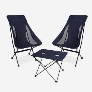 NOMAD set of two dark blue Premium Comfort camping chairs and a Premium foldable camping table
