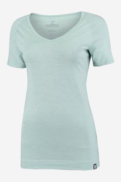 NOMAD dames T-shirt van pure merinowol in lichtgroene kleur met korte mouwen en V-hals
