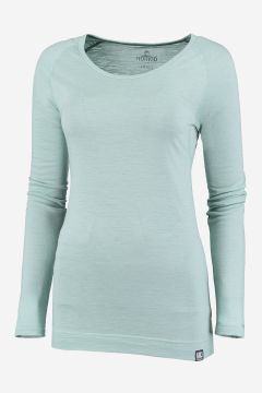 NOMAD dames longsleeve van pure merinowol in lichtgroene kleur herb met ronde hals en lange mouwen