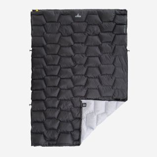 NOMAD Fornax deken zwart met honingraatpatroon en lichtgrijze binnenzijde outdoor slaapdeken