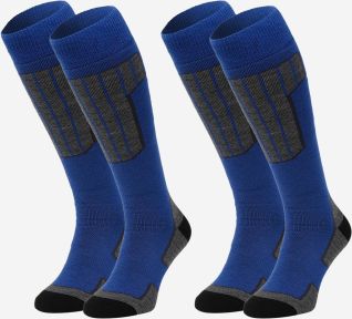 NOMAD Essential 2-Pack Ski Socks in Cobalt Blue with Gray Accents, Knee-High for Winter Sports