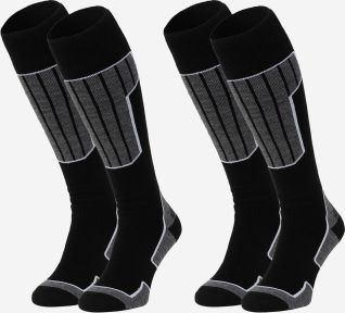 NOMAD Essential 2-Pack Ski Socks in black with gray accents, knee-high sports socks for men and women