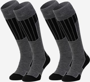NOMAD Essential Ski Socks 2-Pack in mid grey with black accents for outdoor and winter sports activities