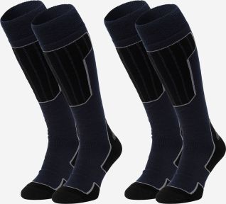 NOMAD Essential 2-Pack Ski Socks in Navy Blue with Reinforced Panels and Gray Accents