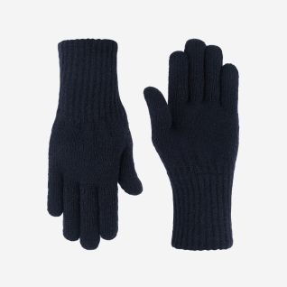 NOMAD Turoa women’s gloves in dark blue knit with a ribbed cuff and five-finger design.