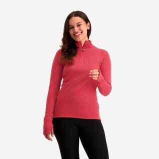 NOMAD dames Rough Zip-Neck Thermo Control longsleeve in tulpenroze met halve rits en lange mouwen
