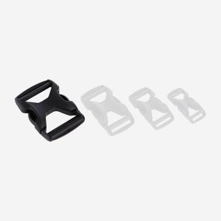 NOMAD dual-adjust buckle in black plastic with adjustable fastening for outdoor gear.