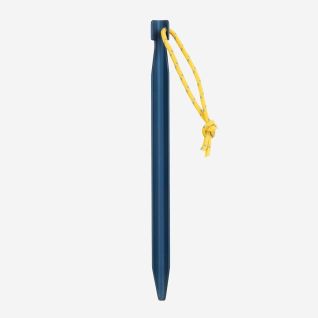 NOMAD aluminum V-stake in dark navy with yellow cord for tent attachment, set of 8.