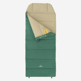 NOMAD Brisbane Premium junior slaapzak in spruce green met een beige binnenkant volledig uitgespreid