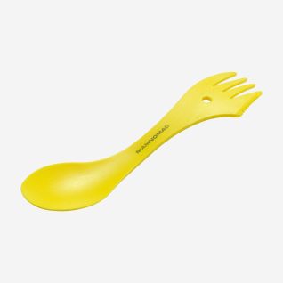 NOMAD yellow plastic spork combining spoon, fork and knife in one for outdoor use