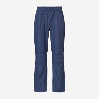 NOMAD women's navy blue rain pants with elastic waistband and straight legs.