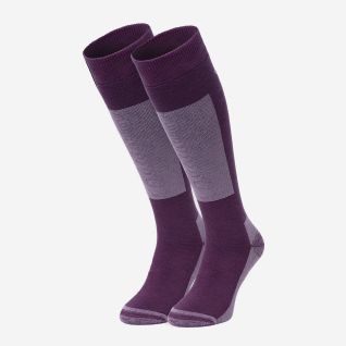 NOMAD premium merino wool ski sock 2-pack in purple with a high cuff and reinforced zones.