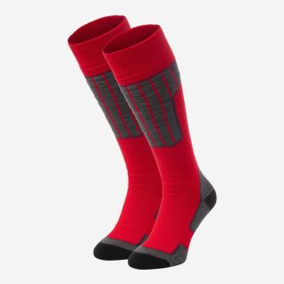 NOMAD ski sokken essential 2-pack rood met grijze en zwarte accenten voor wintersport