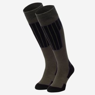 NOMAD ski sokken essential 2-pack in donker groen met zwart patroon kniehoog model