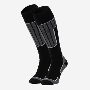 NOMAD ski sok essential 2-pack zwart met grijze accenten kniehoge sportsokken voor heren en dames