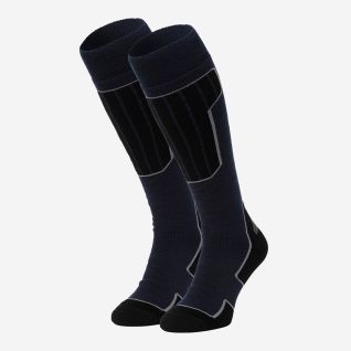 NOMAD ski sokken essential 2-pack in navy blauw met verstevigde panelen en grijze accenten
