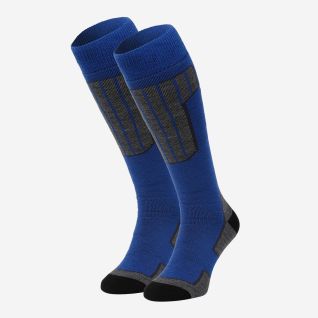 NOMAD ski sok essential 2-pack cobalt blauw met grijze accenten kniehoge sokken voor wintersport