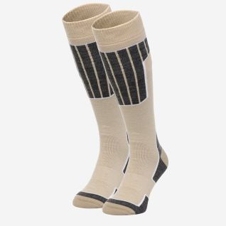 NOMAD ski sok essential 2-pack in zandkleur met grijs en wit accent voor wintersport