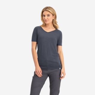 NOMAD women’s pure merino wool T-shirt in graphite with short sleeves and a V-neck