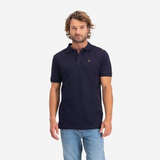 NOMAD men's dark blue piqué polo shirt with short sleeves and a collar.