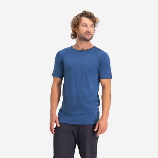 NOMAD pure merino t-shirt voor heren in denim blauw met korte mouwen en ronde hals