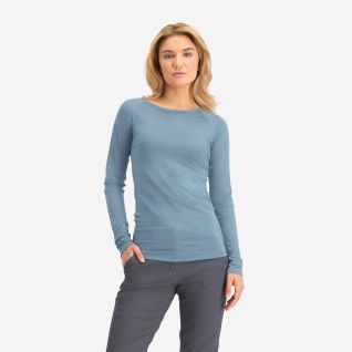 NOMAD dames pure merino longsleeve in licht denimblauw met lange mouwen en ronde hals