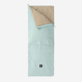 NOMAD Blazer sleeping bag in light blue with beige lining fully unfolded on a white background