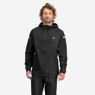 NOMAD Premium Men's Black Rain Jacket with Hood and Zipper for Outdoor Activities