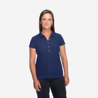 NOMAD damespolo donkerblauw met korte mouwen en knoopsluiting aan de voorkant