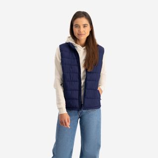 NOMAD women's dark blue bodywarmer with quilted lining and front zip closure