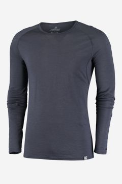 NOMAD pure merinowol longsleeve heren shirt in graphite kleur met ronde hals en lange mouwen