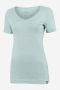 NOMAD dames T-shirt van pure merinowol in lichtgroene kleur met korte mouwen en V-hals