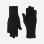 NOMAD Turoa women's gloves in black knit with ribbed cuffs, both gloves laid flat against a white background
