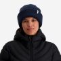 NOMAD Turoa women's dark blue knitted beanie with a label on the cuff.