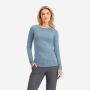 NOMAD women’s pure merino long‐sleeve top in light denim blue with a crew neck