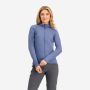 NOMAD dames stretch vest met capuchon in denim blauwe kleur en ritssluiting voor outdoor activiteiten