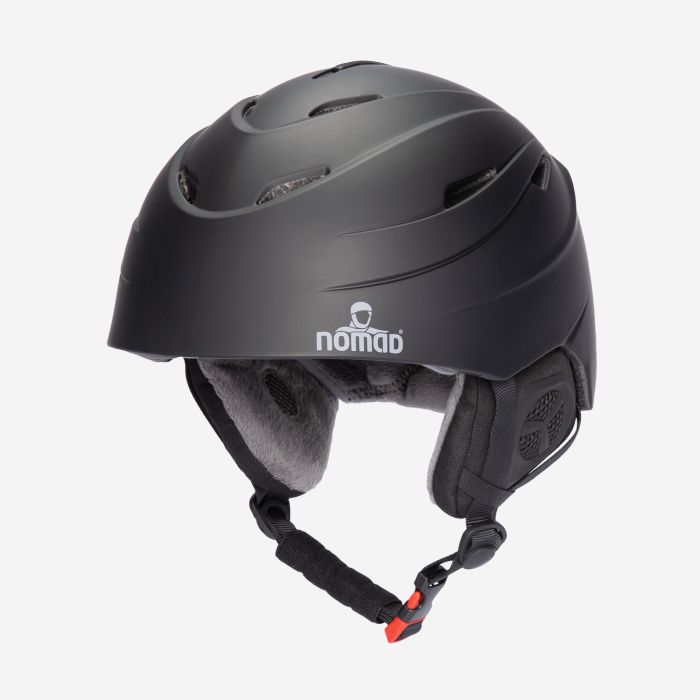 NOMAD black ski helmet (size M, 56–58 cm) with ventilation openings and chin strap