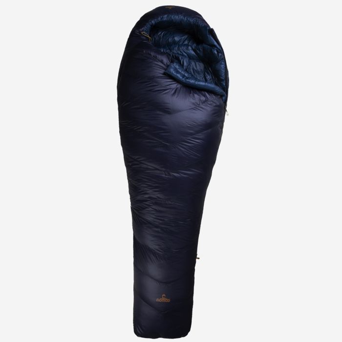NOMAD Orion 900 mummy sleeping bag in ink blue with hood and down insulation for outdoor camping