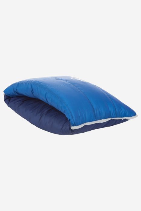 NOMAD woolly down pillow in deep blue with a light blue top, outdoor camping accessory