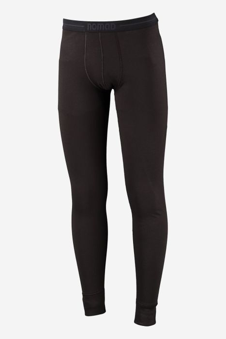 NOMAD men's black merino wool thermal pants with an elastic waistband and a snug fit