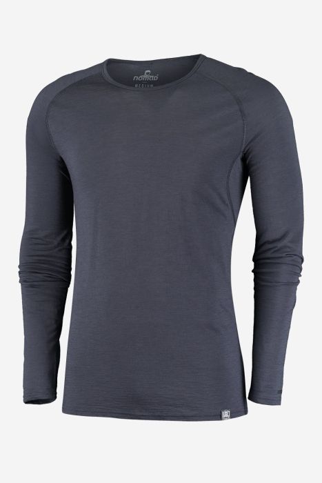 NOMAD pure merinowol longsleeve voor heren in graphite kleur met ronde hals en lange mouwen