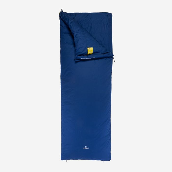 NOMAD Blazer down sleeping bag in navy blue rectangular design with an open top