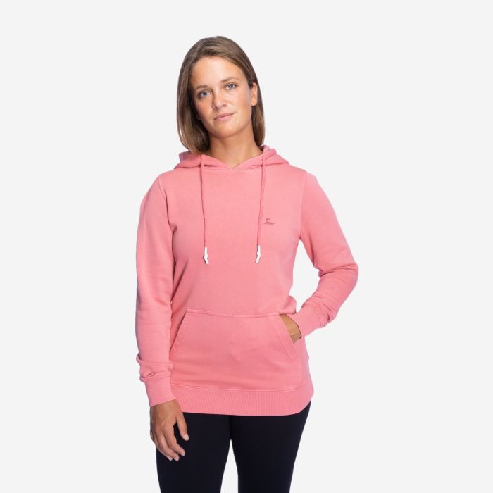 NOMAD Gisborne women’s eco-cotton hoodie in ruby pink with hood and kangaroo pocket